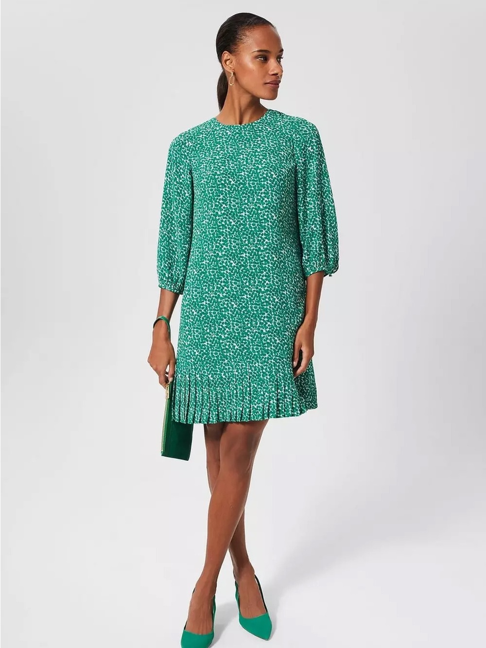 Hobbs London Liana Spot A Line Dress In Green Ivory Size 10 - Picture 2 of 13